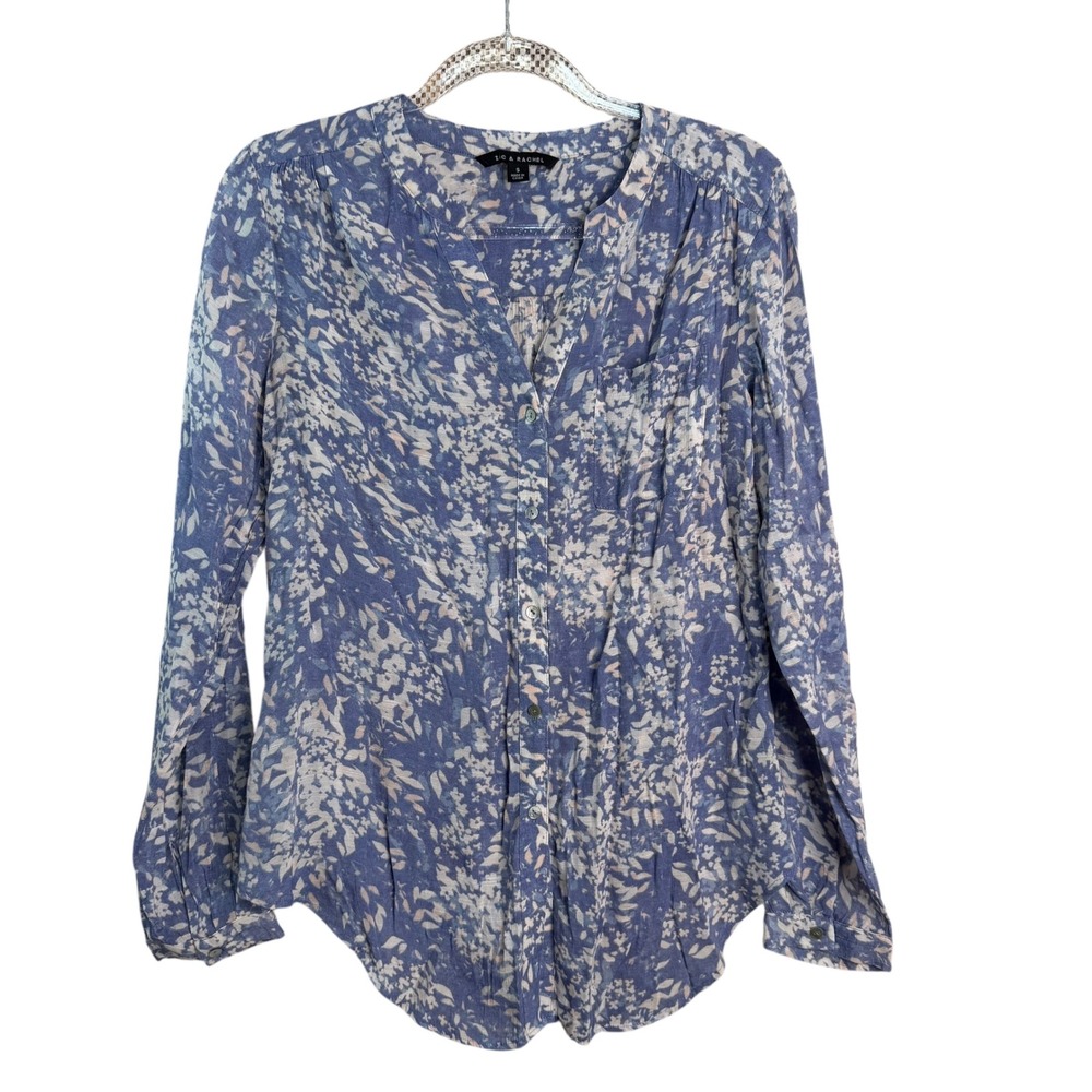 Zac & Rachel Blue Floral Button Down Shirt Womens Small Long Sleeve Rayon Blend
